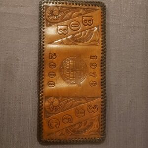Vintage Handmade  Leather Trifold Wallet Personalized Bob 1978 2000‎